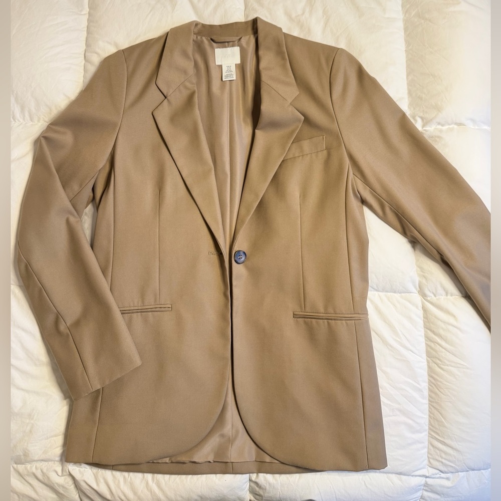 H&M Taupe Beige Tailored Blazer Structured Minimal Classic Office Jacket Small